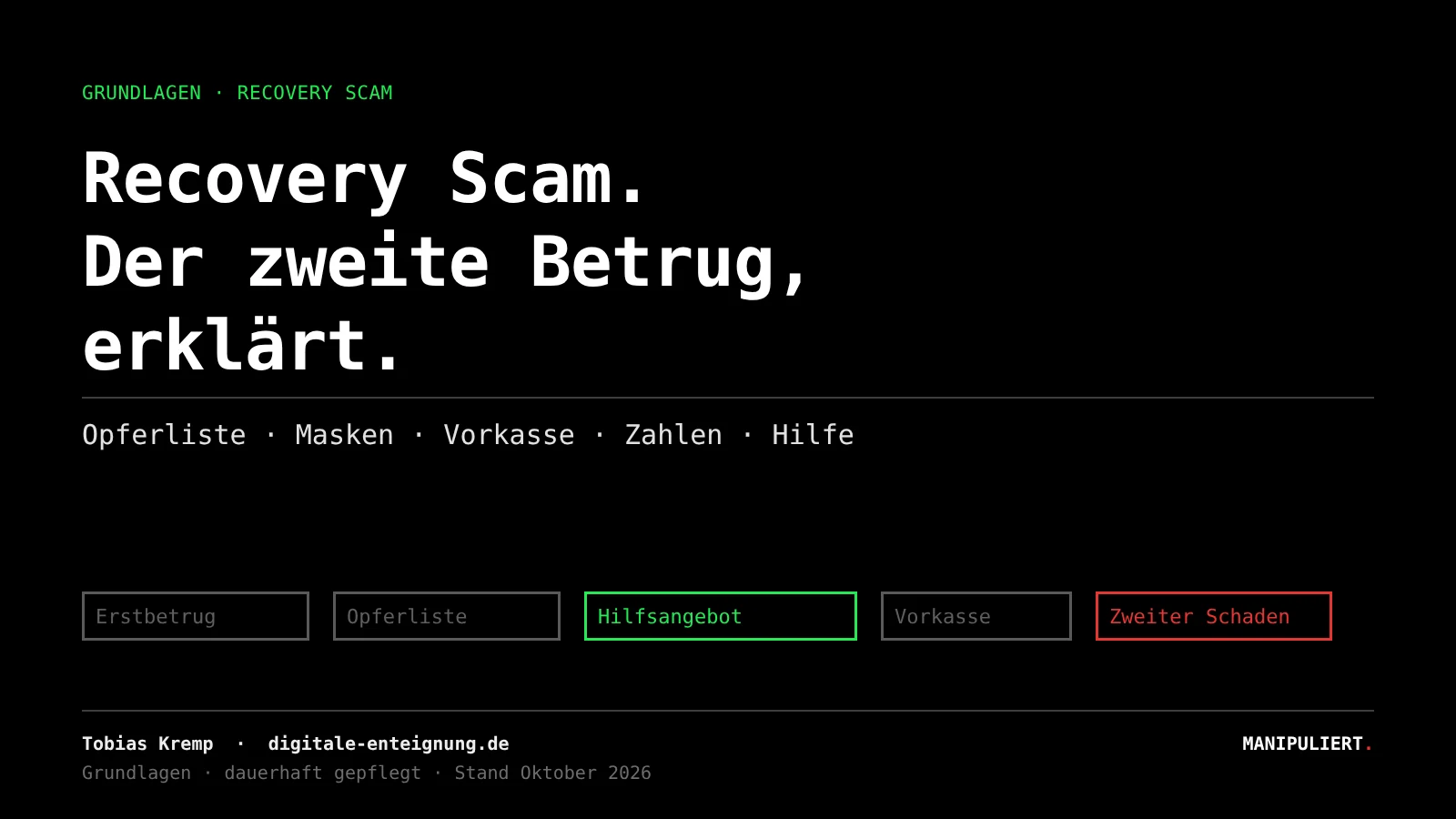 Recovery Scam. Der zweite Betrug an denselben Opfern, erklärt.