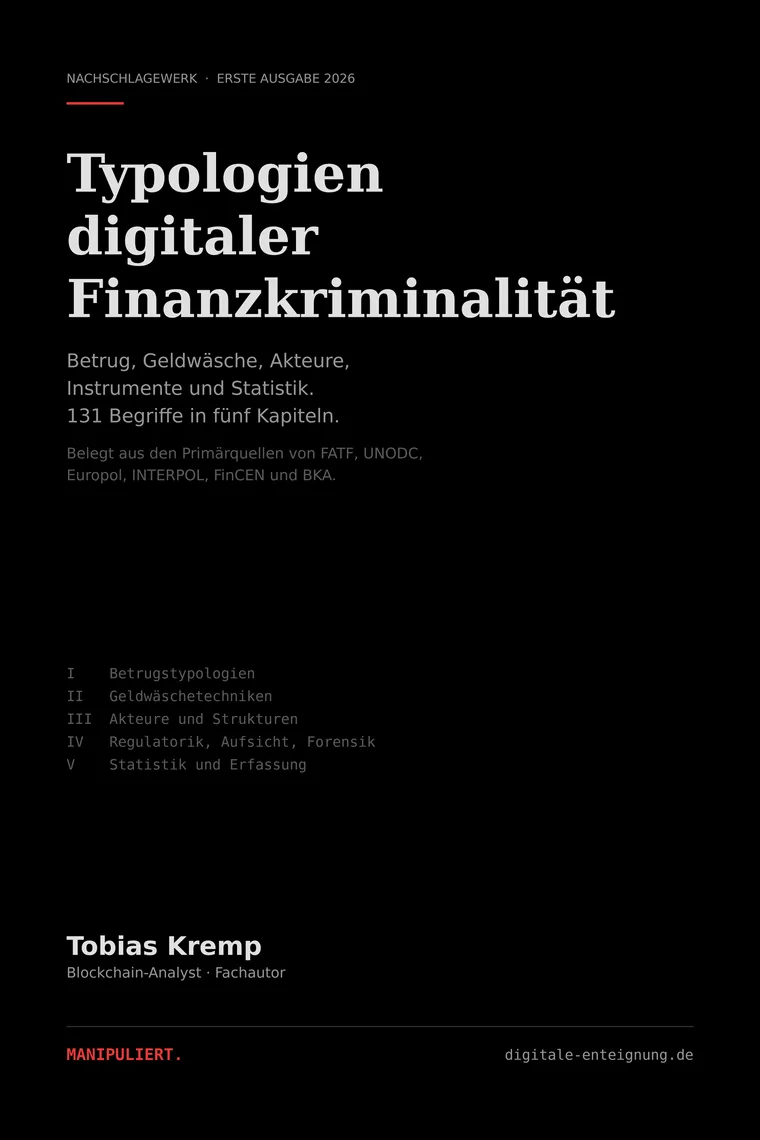 Umschlag: Typologien digitaler Finanzkriminalität, Ein Nachschlagewerk, Tobias Kremp, erste Ausgabe 2026