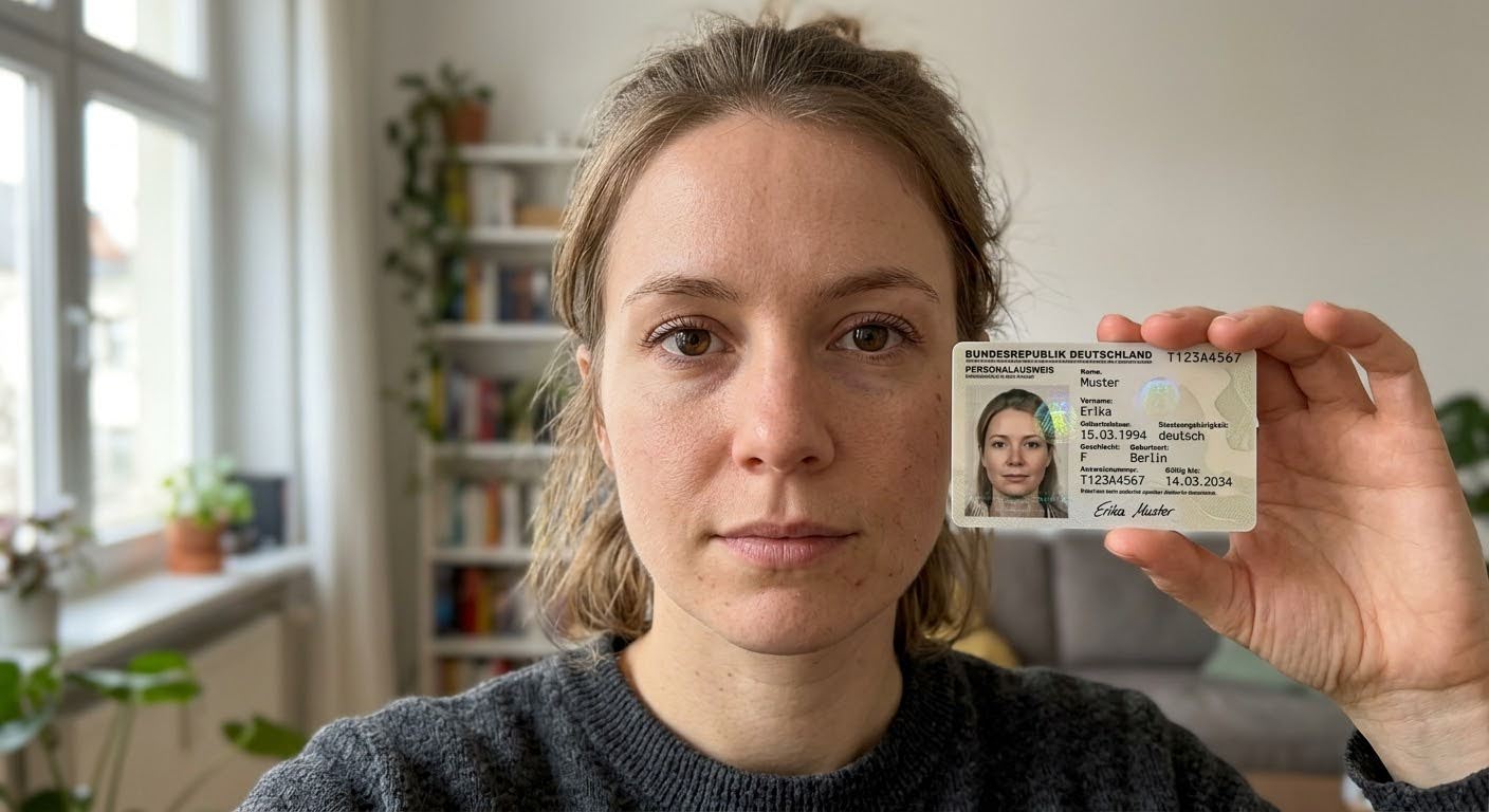 Synthetischer Personalausweis Erika Muster — KI-generiertes Selfie zur Demonstration der KYC-Schwachstelle
